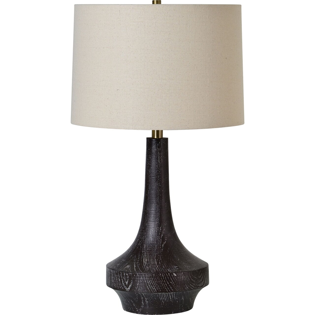 Signature Home Collection 26.25" Antique Brass Wood Table Lamp with Natural Linen Shade
